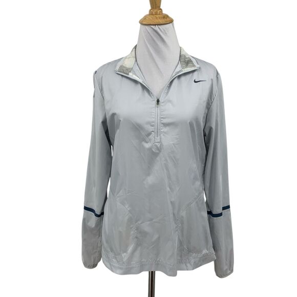 Nike Golf Jacket Womens M Medium Silver Blue Windbreaker Mock Neck Quarter Zip - Picture 1 of 15